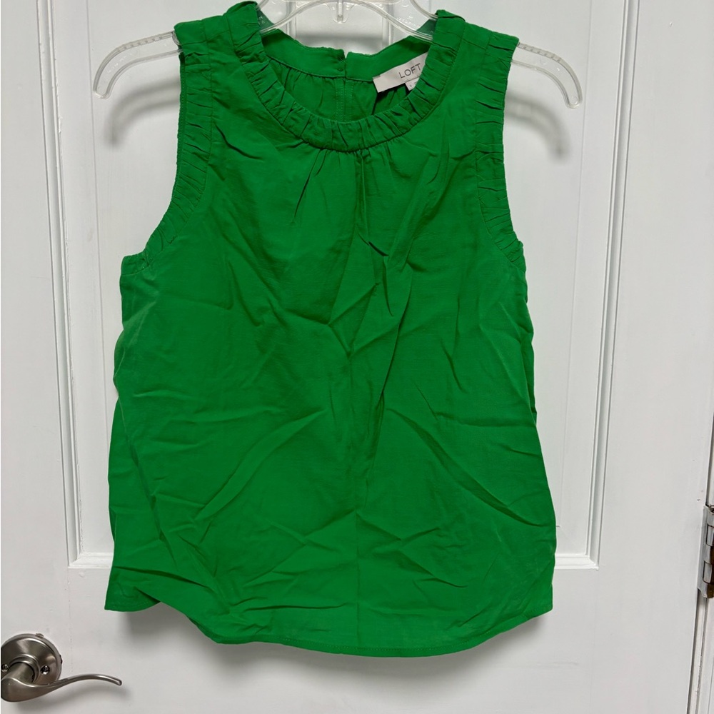 LOFT Vibrant Green Ruffled Sleeveless Blouse